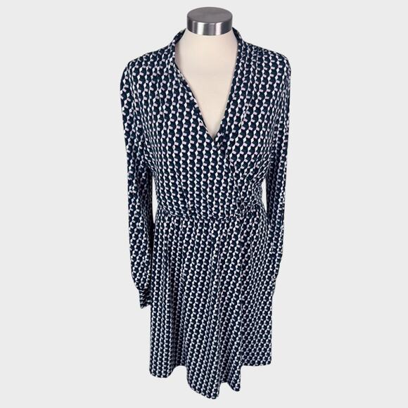Adrianna Papell Polyester Long Sleeve Faux Wrap Dress V Neck Fit Flare Large - Picture 1 of 6
